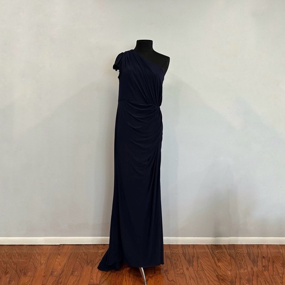 Mac Duggal 67858 Ruffled One Shoulder Draped Gown Navy Blue 16 - Picture 7 of 7